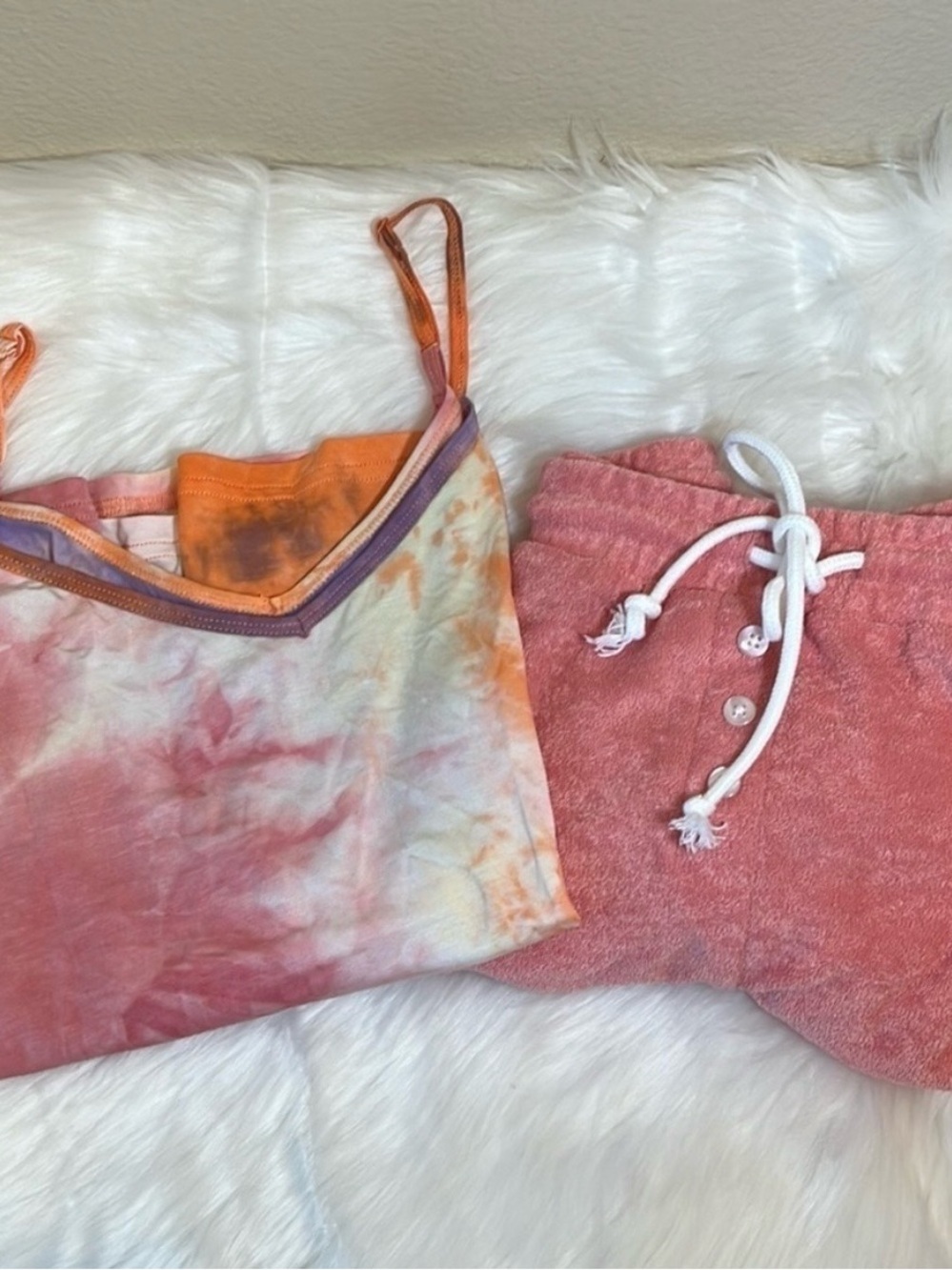 NWT dip Tie-Dye Tank and Coral Terry Shorts Set - Pink Orange Purple Lounge Set